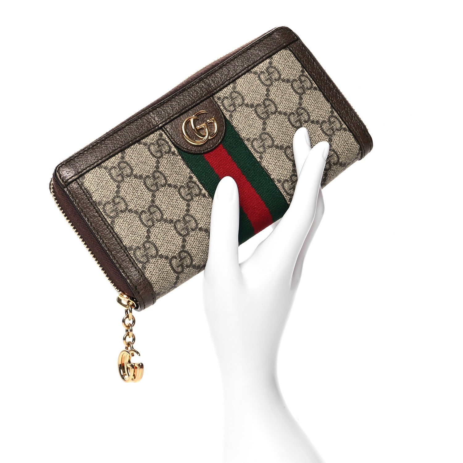 Gucci GG Supreme Monogram Web Ophidia Zip Around Wallet Brown 2 of 7