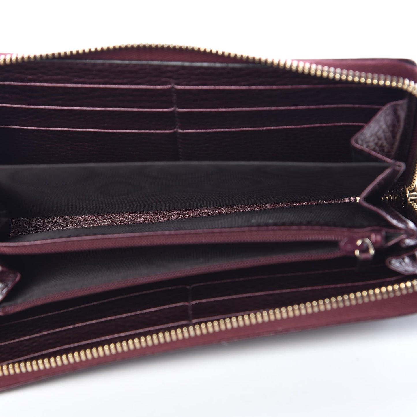 Metallic Cellarius Calfskin Soho Zip Around Wallet Classic Burgundy