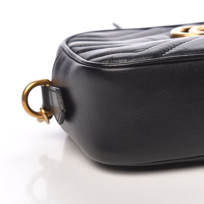 Gucci Calfskin Matelasse Mini GG Marmont Chain Shoulder Bag Black 9 of 11