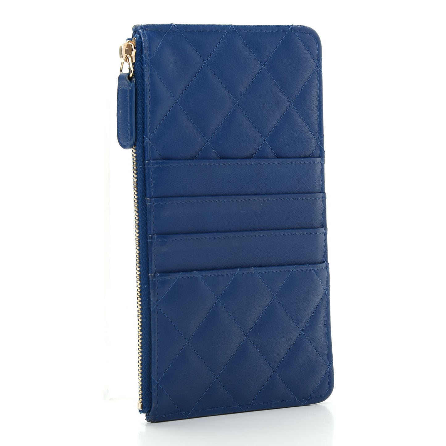 Lambskin Quilted Classic Flat Wallet Pouch Blue