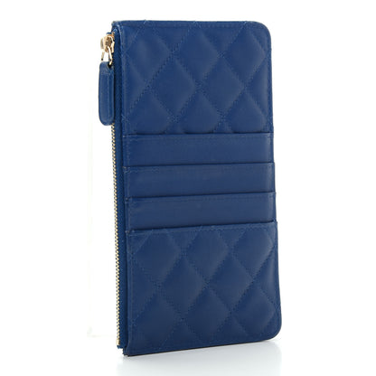 Chanel Lambskin Quilted Classic Flat Wallet Pouch Blue 3 of 8