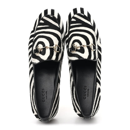 Gucci Pony Hair Zebra Print Womens Horsebit Moccasin Loafers 37.5 Black White 2 of 10