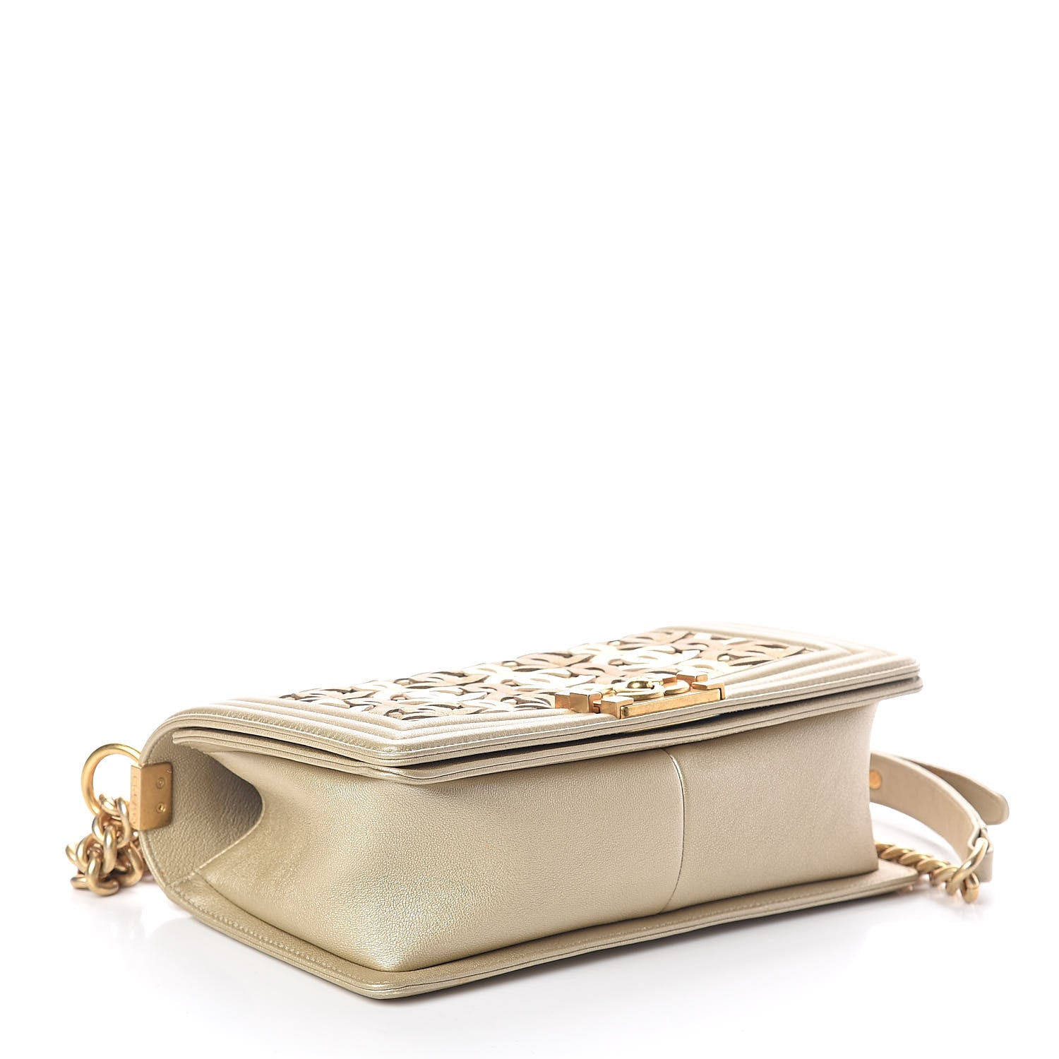 Chanel Metallic Lambskin Medium Golden CC Boy Flap Dark Gold 4 of 13