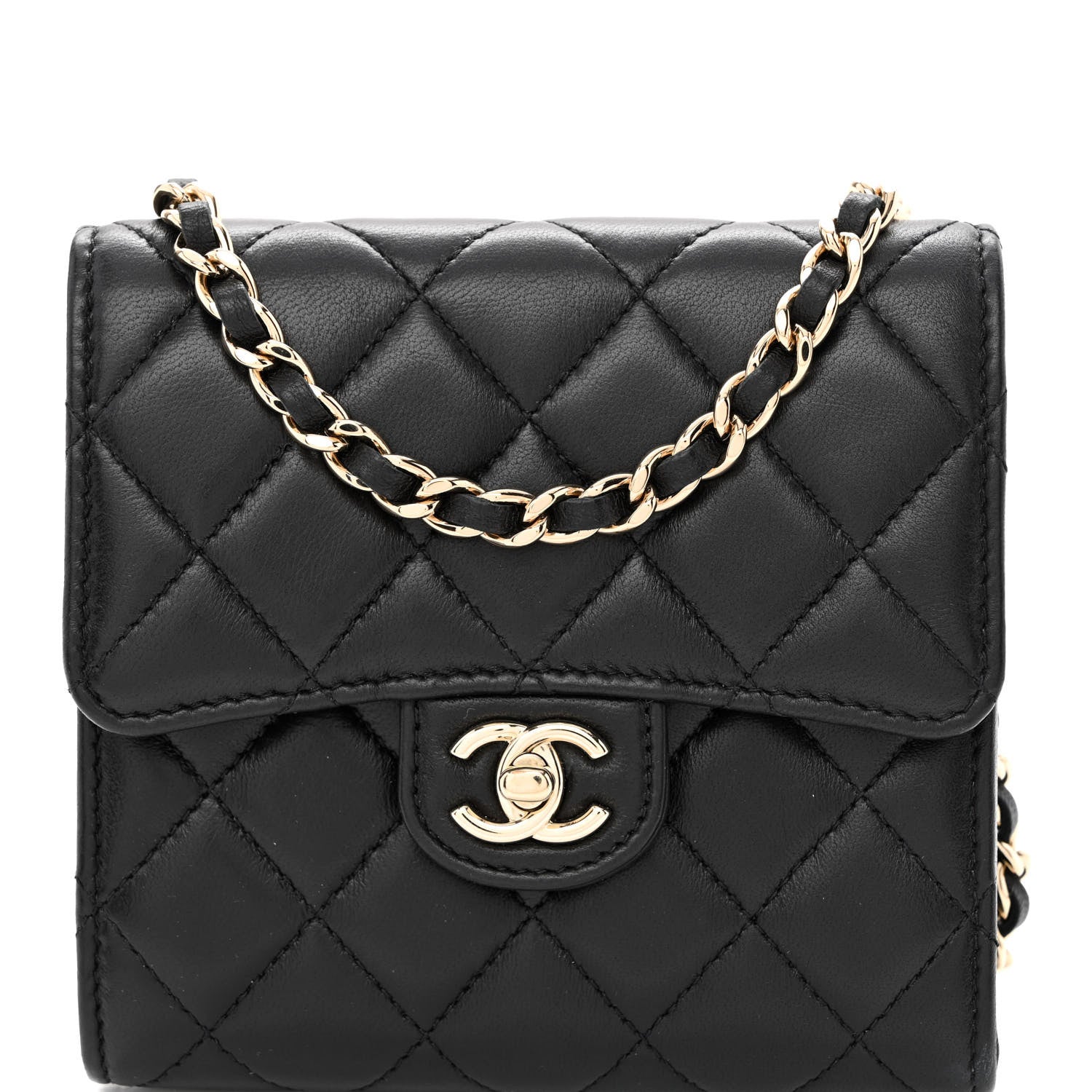 Chanel Lambskin Quilted Wallet With Chain Black 10 of 13