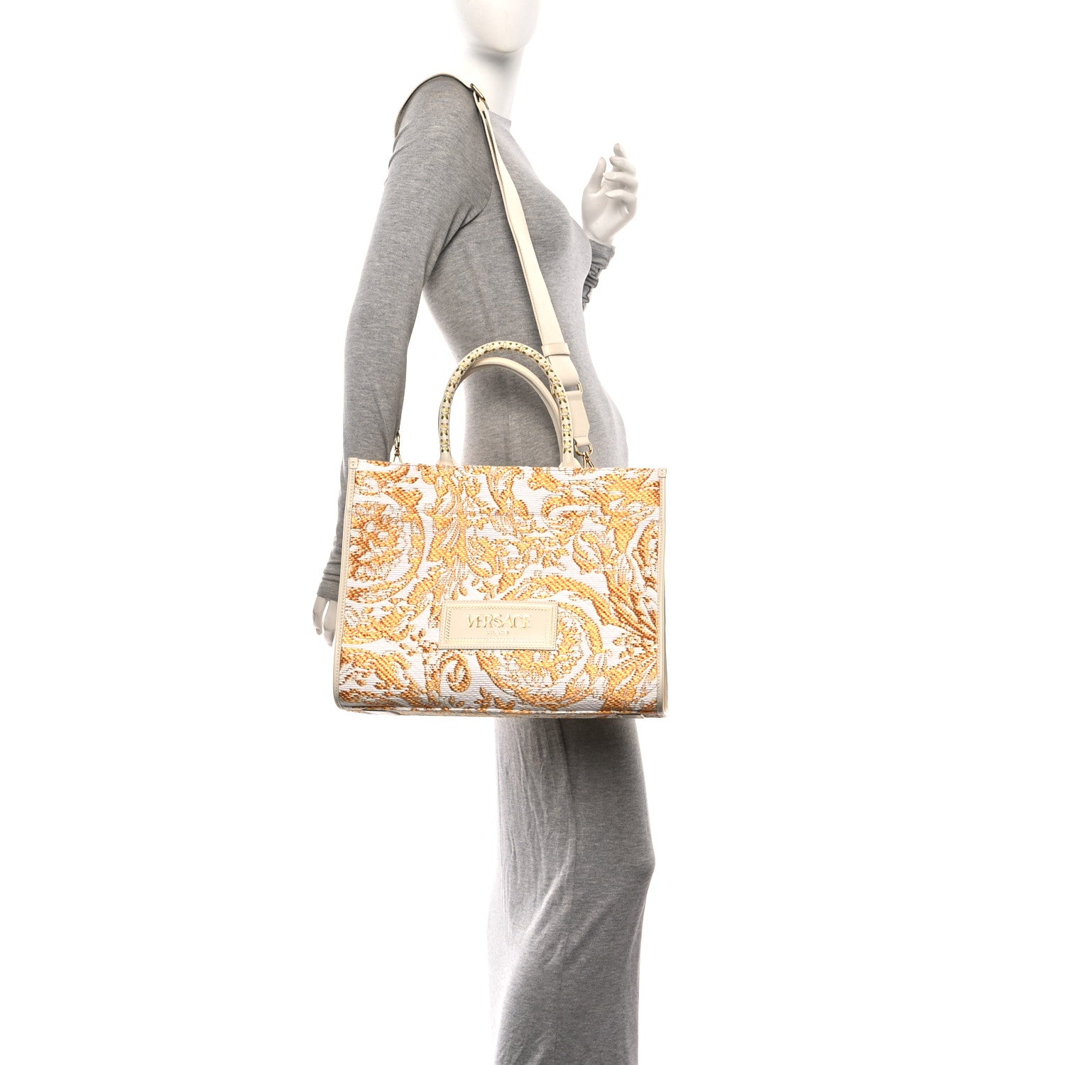 Versace Jacquard Barocco Print Athena Tote White Gold 2 of 10