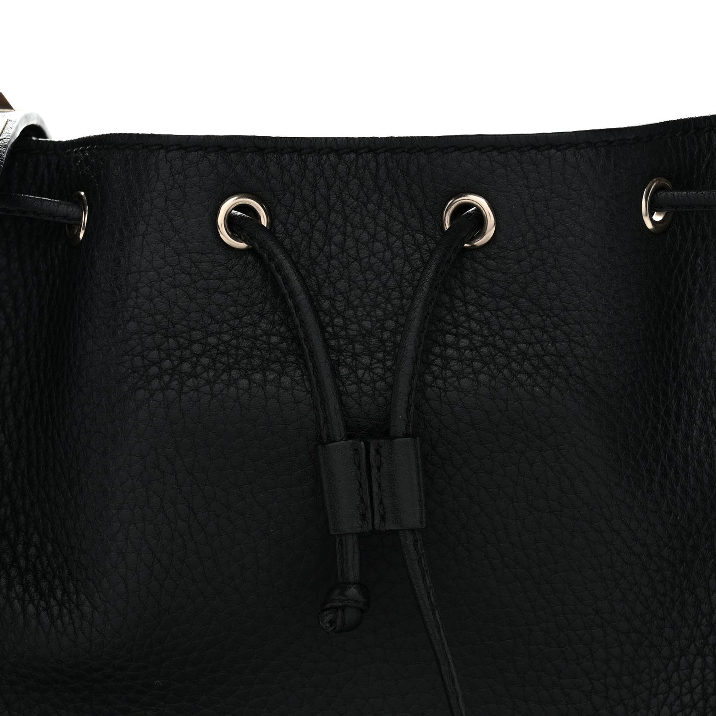 Grained Calfskin Rockstud Bucket Bag Black