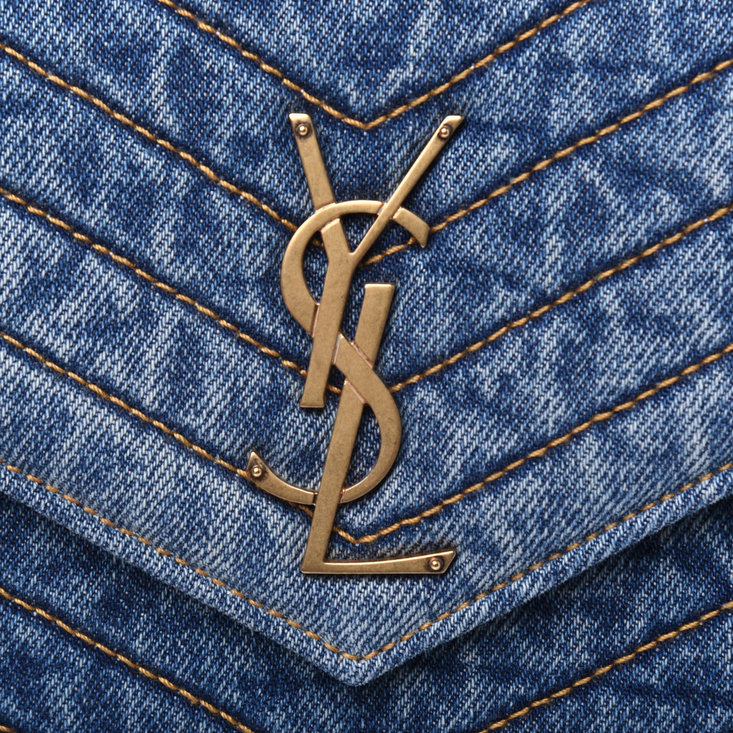 Denim Matelasse Chevron Monogram Chain Wallet Blue Jeans