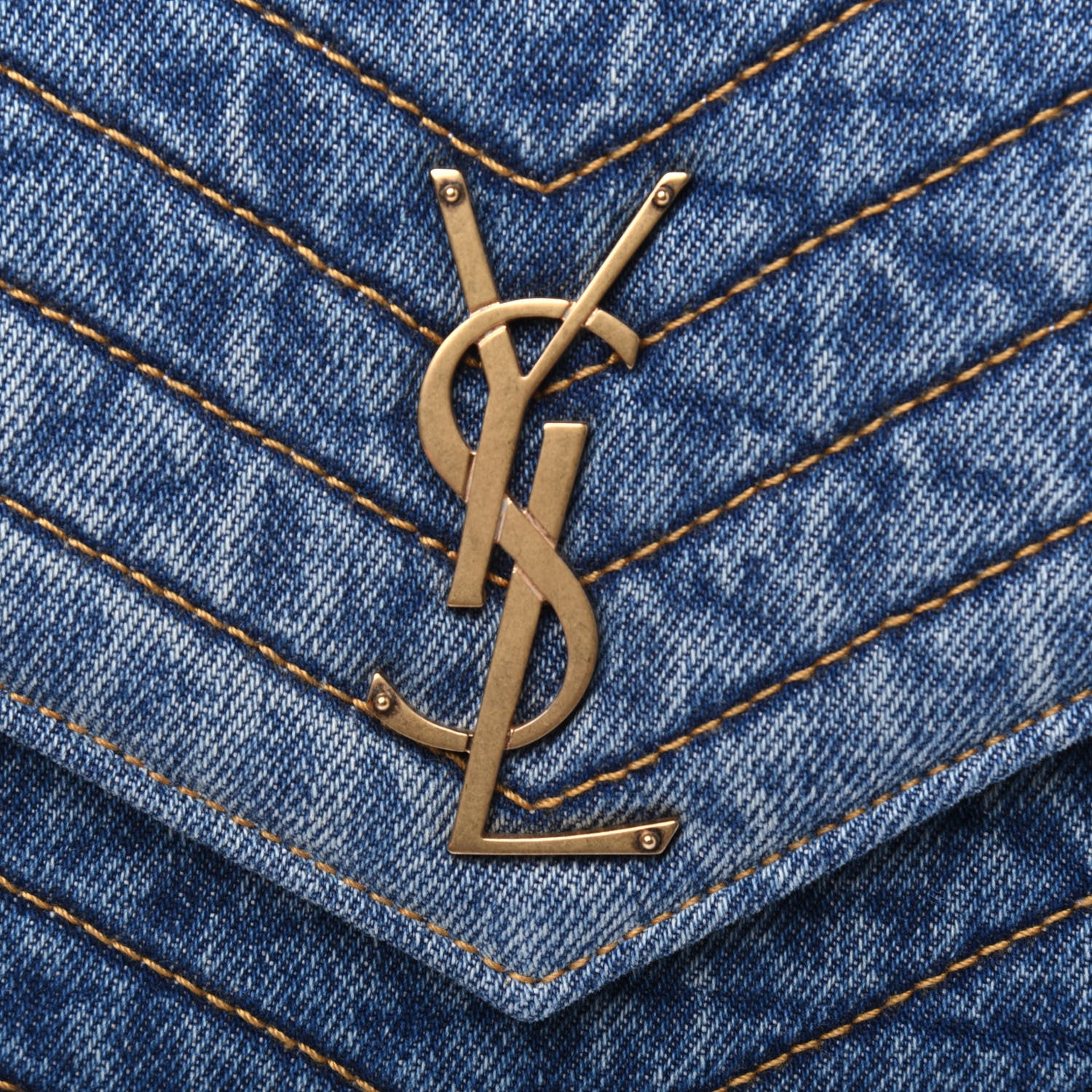 Saint Laurent Denim Matelasse Chevron Monogram Chain Wallet Blue Jeans 12 of 12