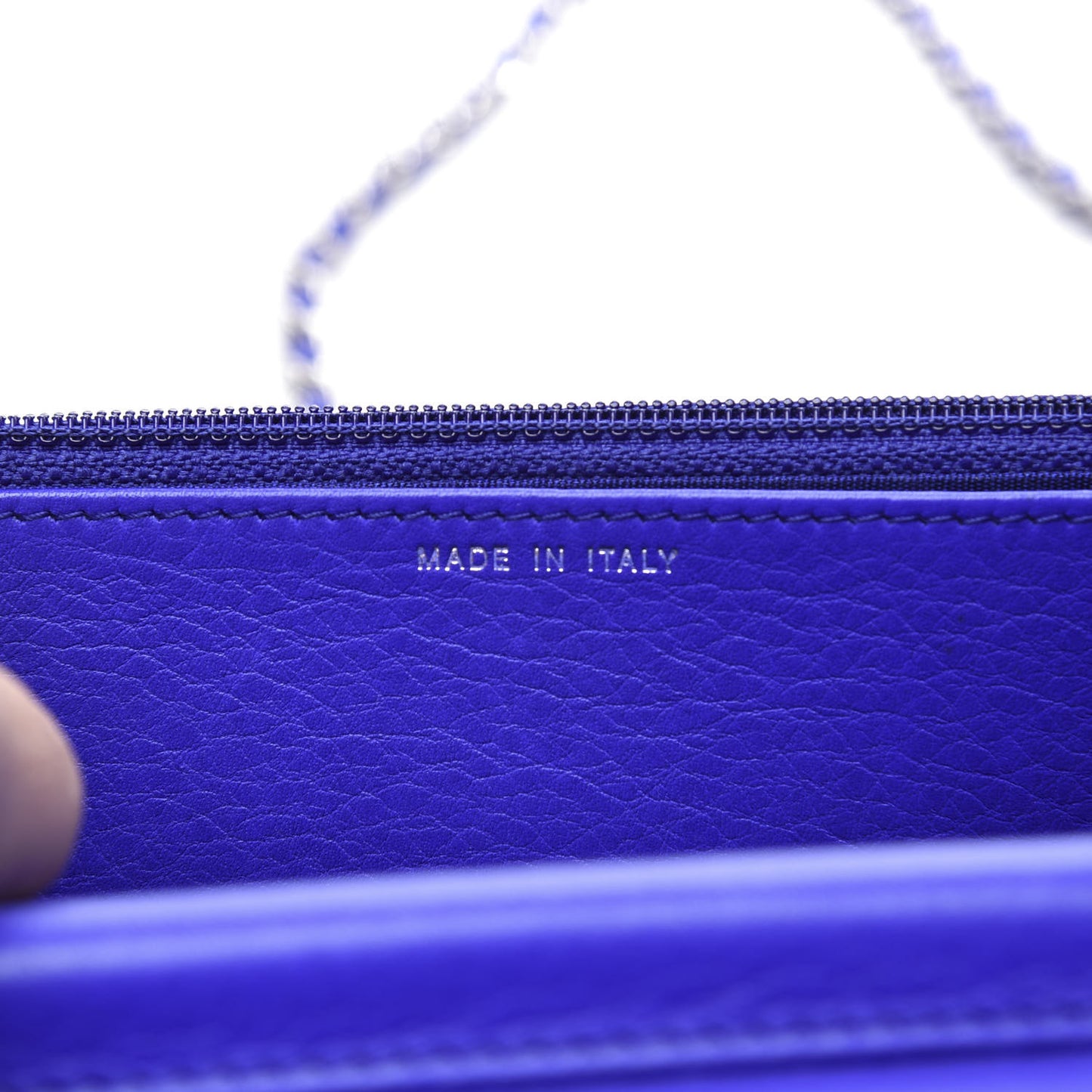 Calfskin Quilted Fancy CC Wallet On Chain WOC Blue