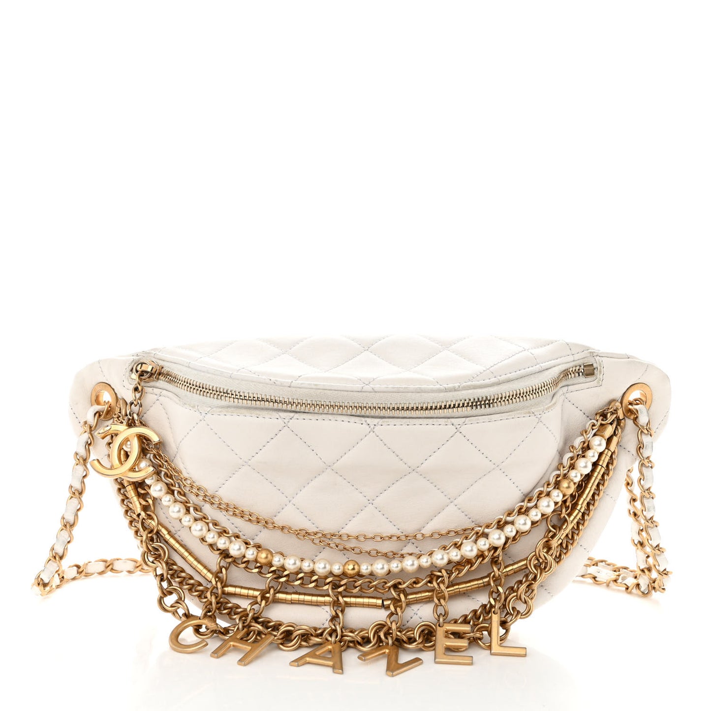 Lambskin Quilted All About Chains Waist Belt Bag White