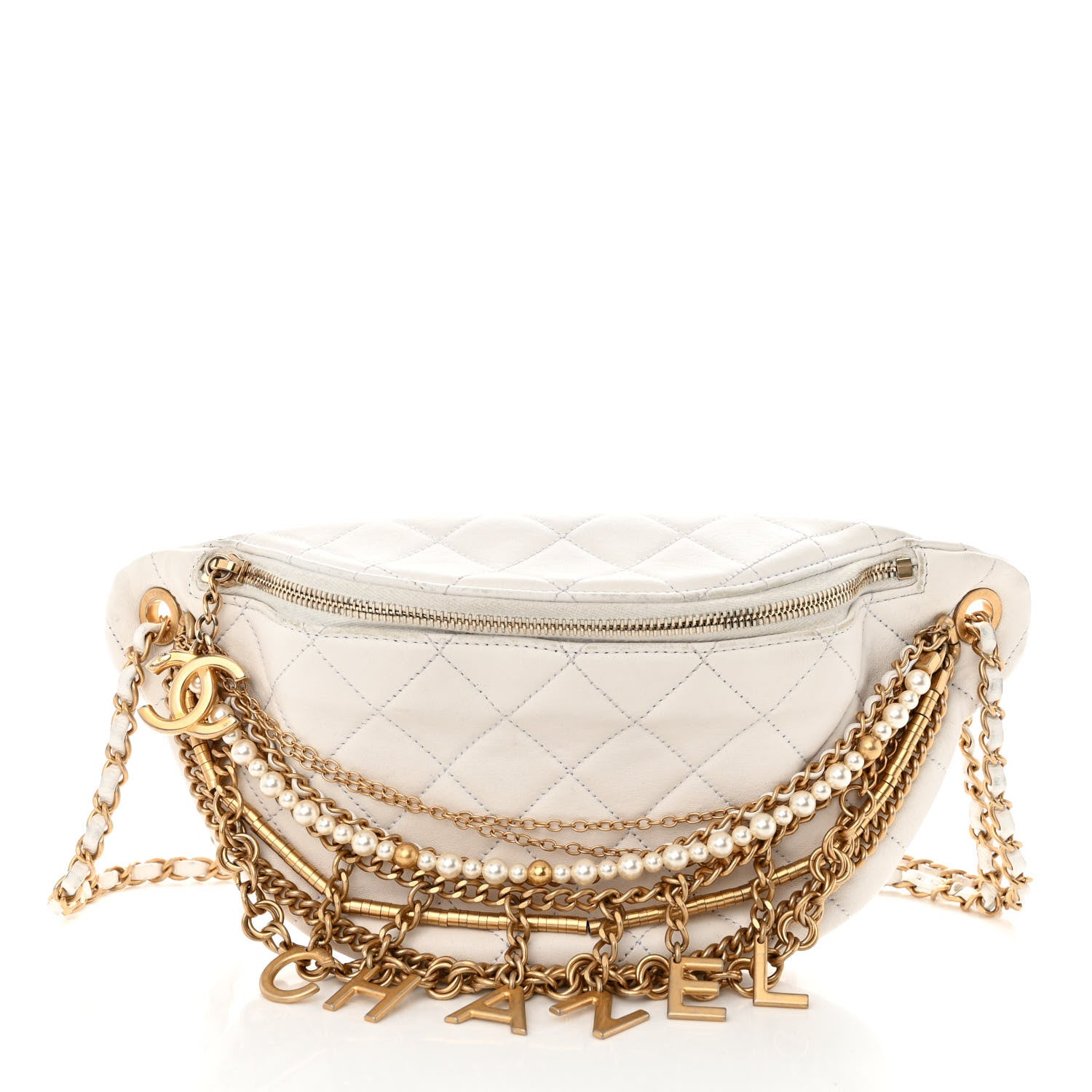 Chanel Lambskin Quilted All About Chains Waist Belt Bag White 1 of 11