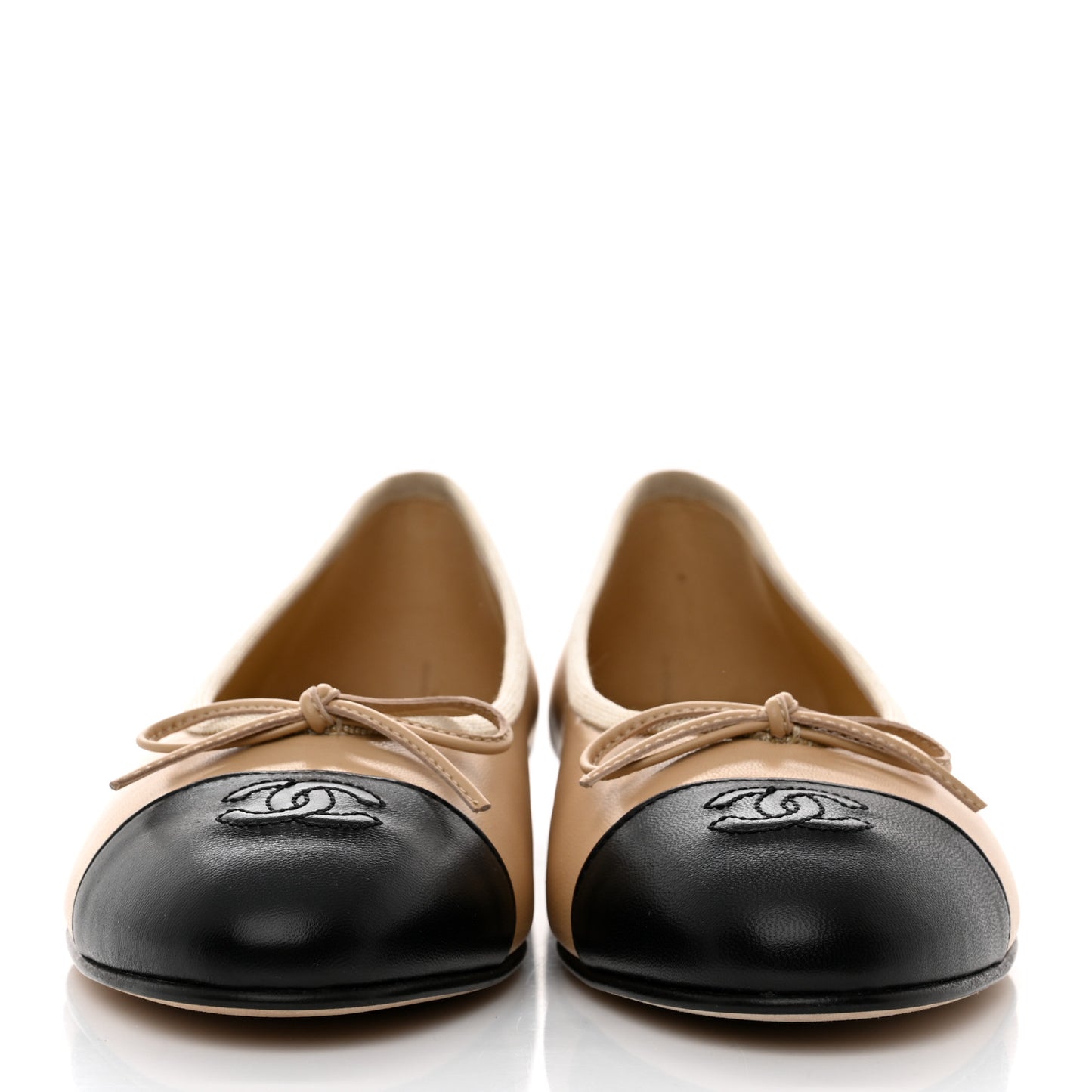 Lambskin Cap Toe CC Ballerina Flats 40 Beige Black