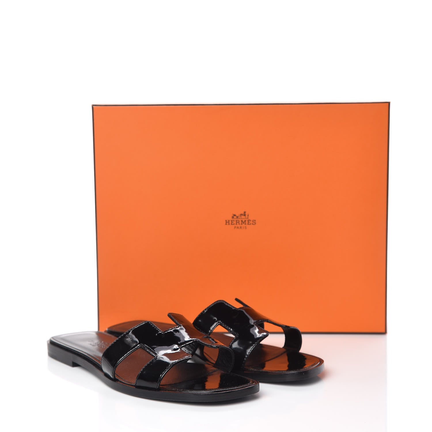 Hermes Patent Oran Sandals 37 Black 10 of 10
