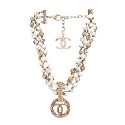 Chanel Metal Marble CC Pendant Choker Necklace Gold White 3 of 6