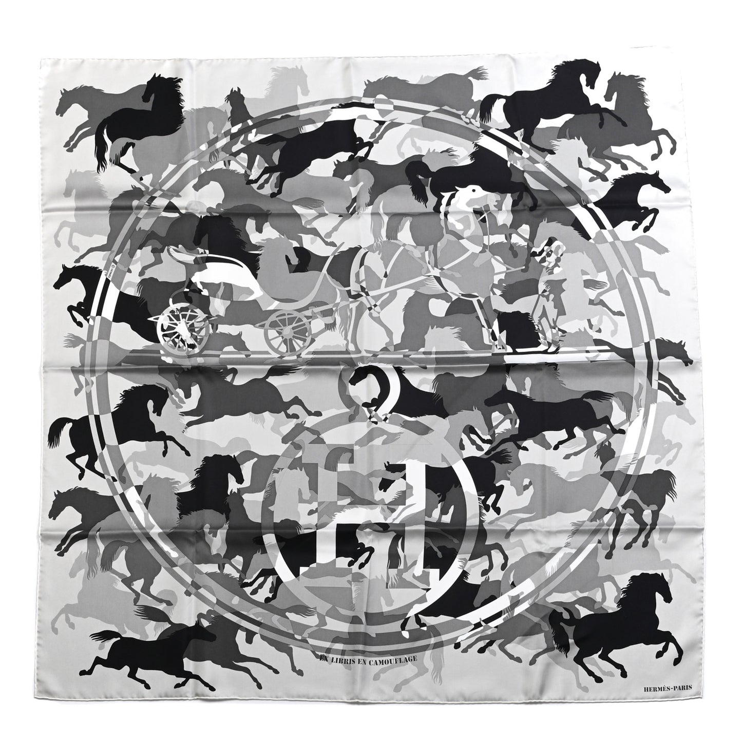 Silk Ex-Libris En Camouflage Scarf 90 Gris Perle