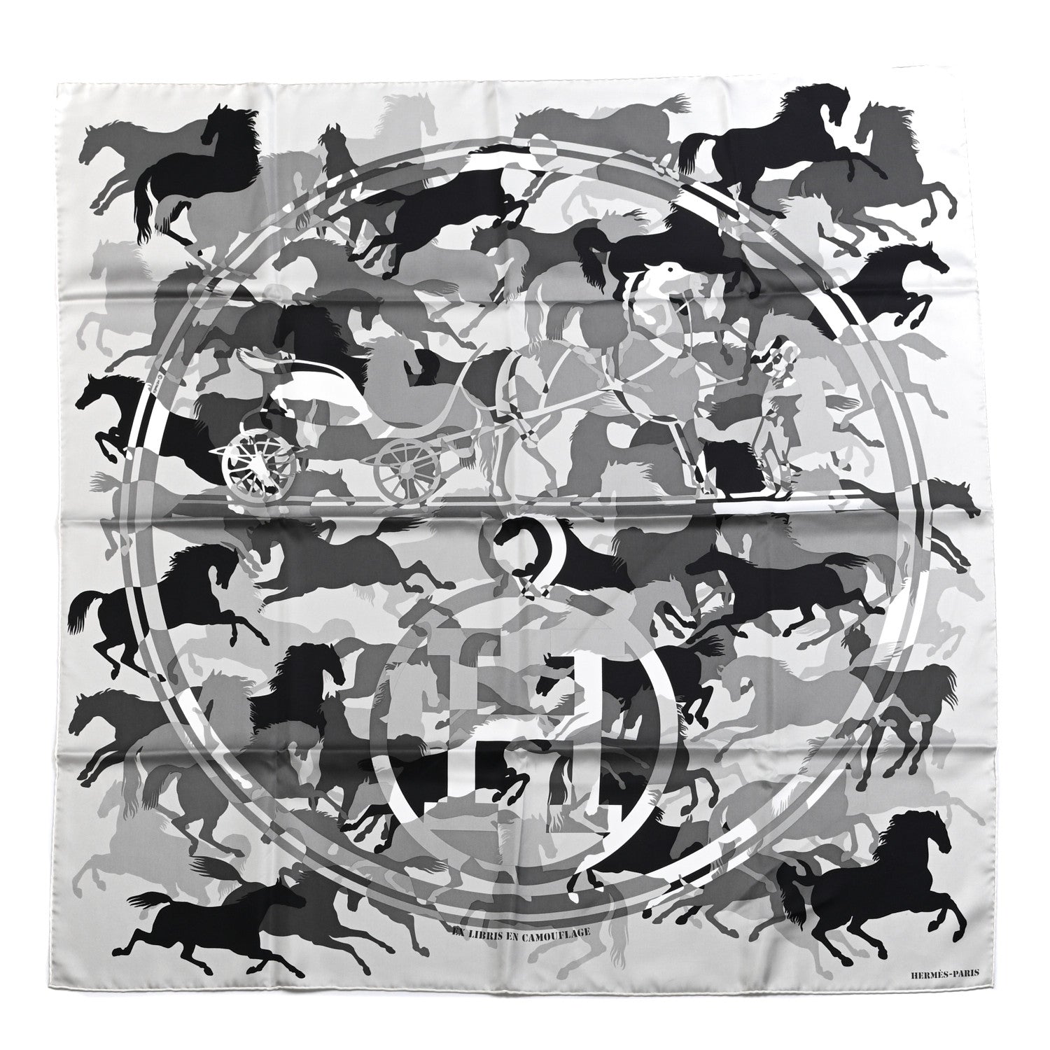 Hermes Silk Ex-Libris En Camouflage Scarf 90 Gris Perle 1 of 5