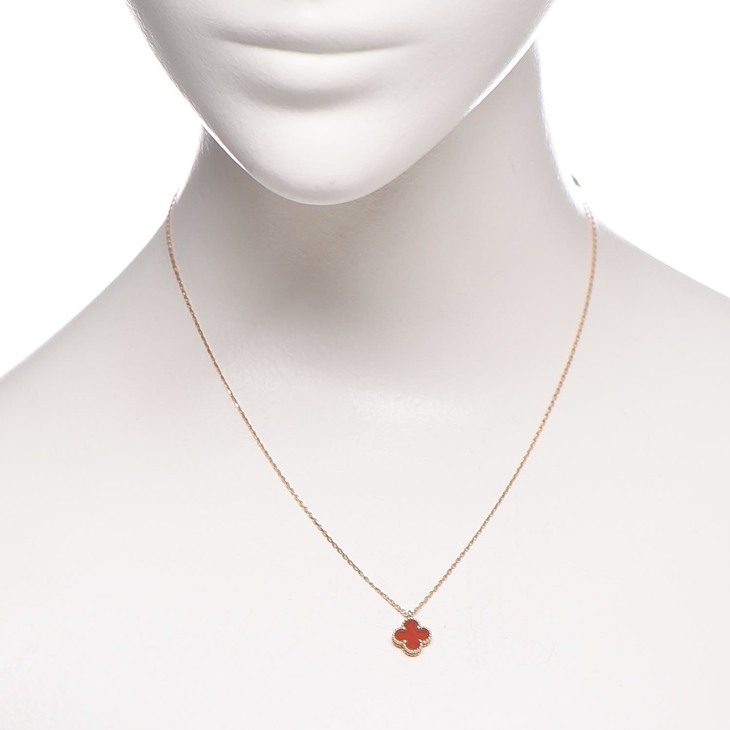 Van Cleef & Arpels 18K Rose Gold Carnelian Sweet Alhambra Pendant Necklace 2 of 6