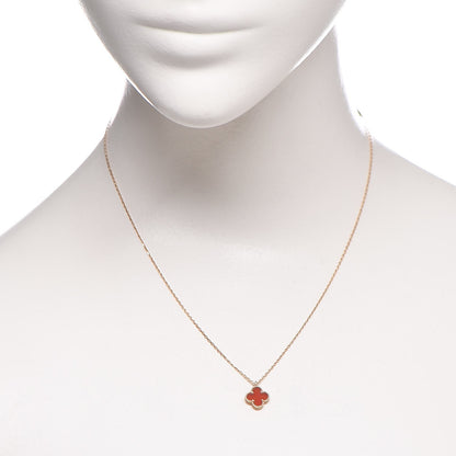 Van Cleef & Arpels 18K Rose Gold Carnelian Sweet Alhambra Pendant Necklace 2 of 6