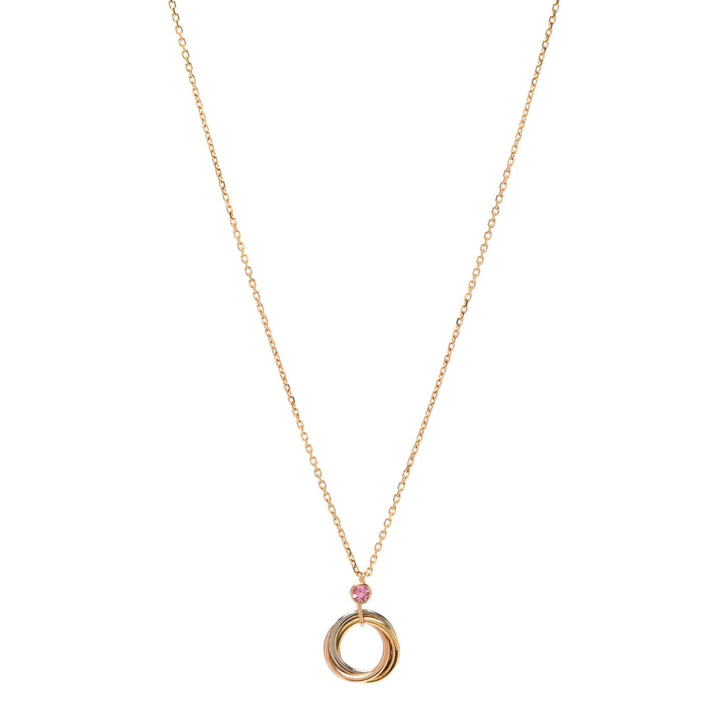 18K Pink Yellow White Gold Pink Spinel Trinity Pendant Necklace