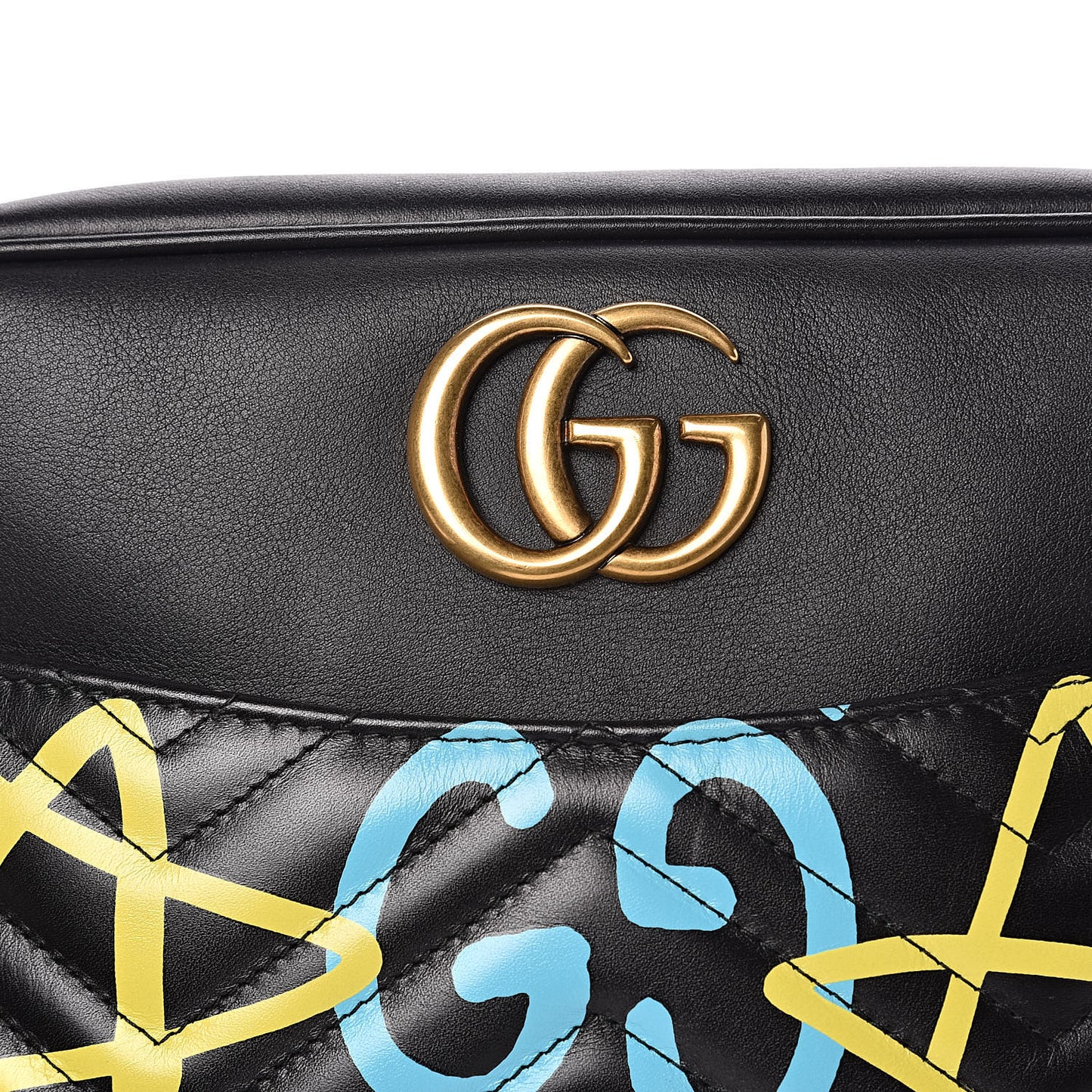 Calfskin Matelasse GucciGhost Medium GG Marmont Chain Shoulder Bag Black New Acquamarine