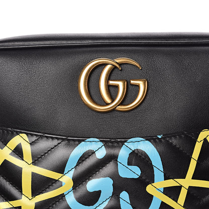 Gucci Calfskin Matelasse GucciGhost Medium GG Marmont Chain Shoulder Bag Black New Acquamarine 12 of 13