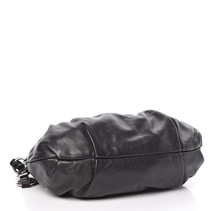 Prada Soft Calf Pleated Hobo Black 4 of 10