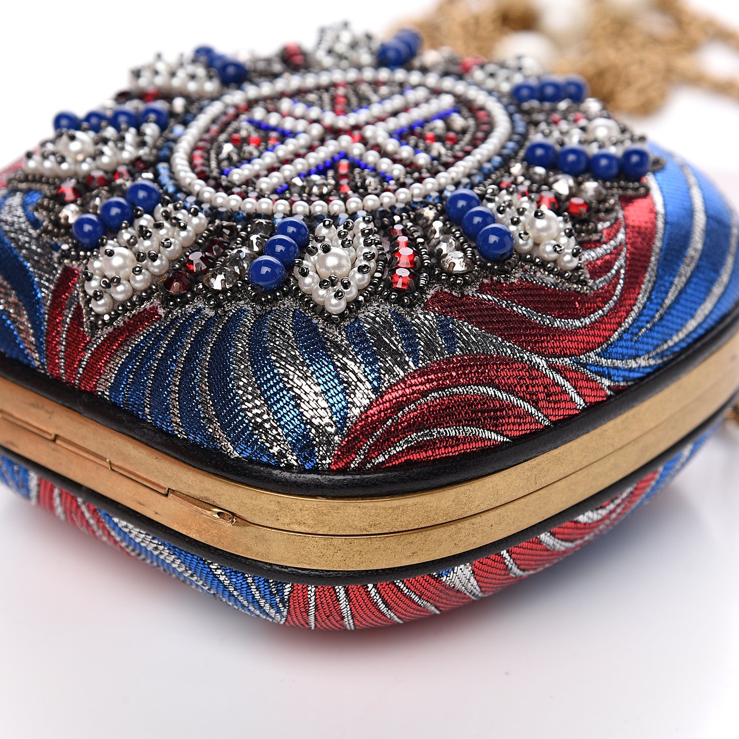 Gucci Brocade Pearl Beaded Sandy Flow Chain Clutch Multicolor 8 of 10
