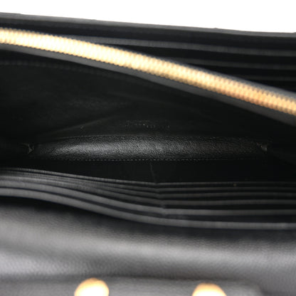 Saint Laurent Grain De Poudre Matelasse Chevron Monogram Chain Wallet Black 5 of 10