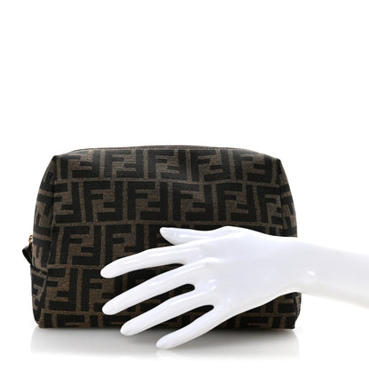 Fendi Fabric Jacquard FF 1974 Medium Trapezoid Beauty Pouch Tobacco Moro Black 2 of 9