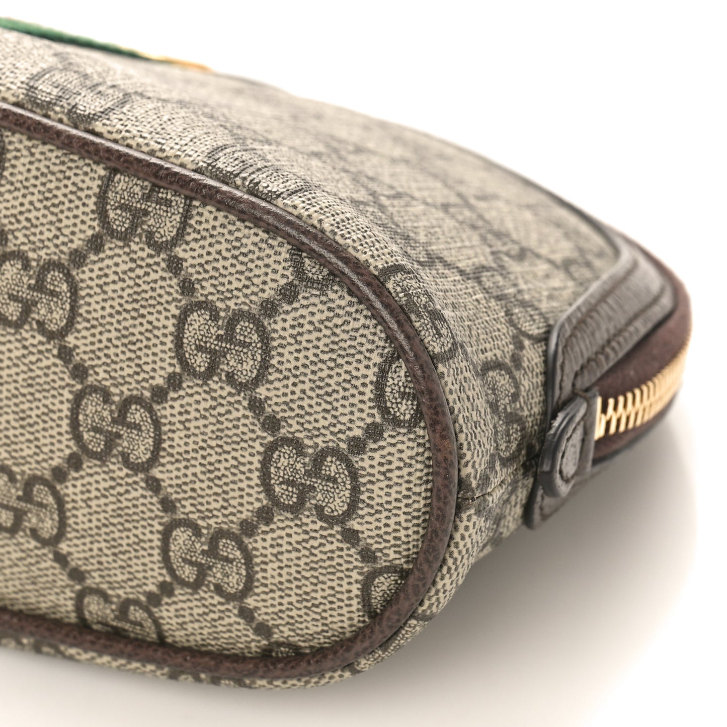 GG Supreme Monogram Textured Calfskin Web Large Ophidia Cosmetic Case Beige Ebony New Acero