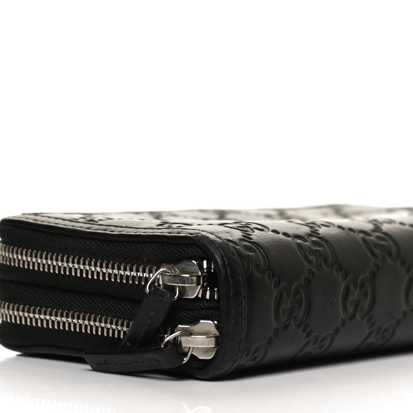 Guccissima Large Double Zip Around Wallet Black