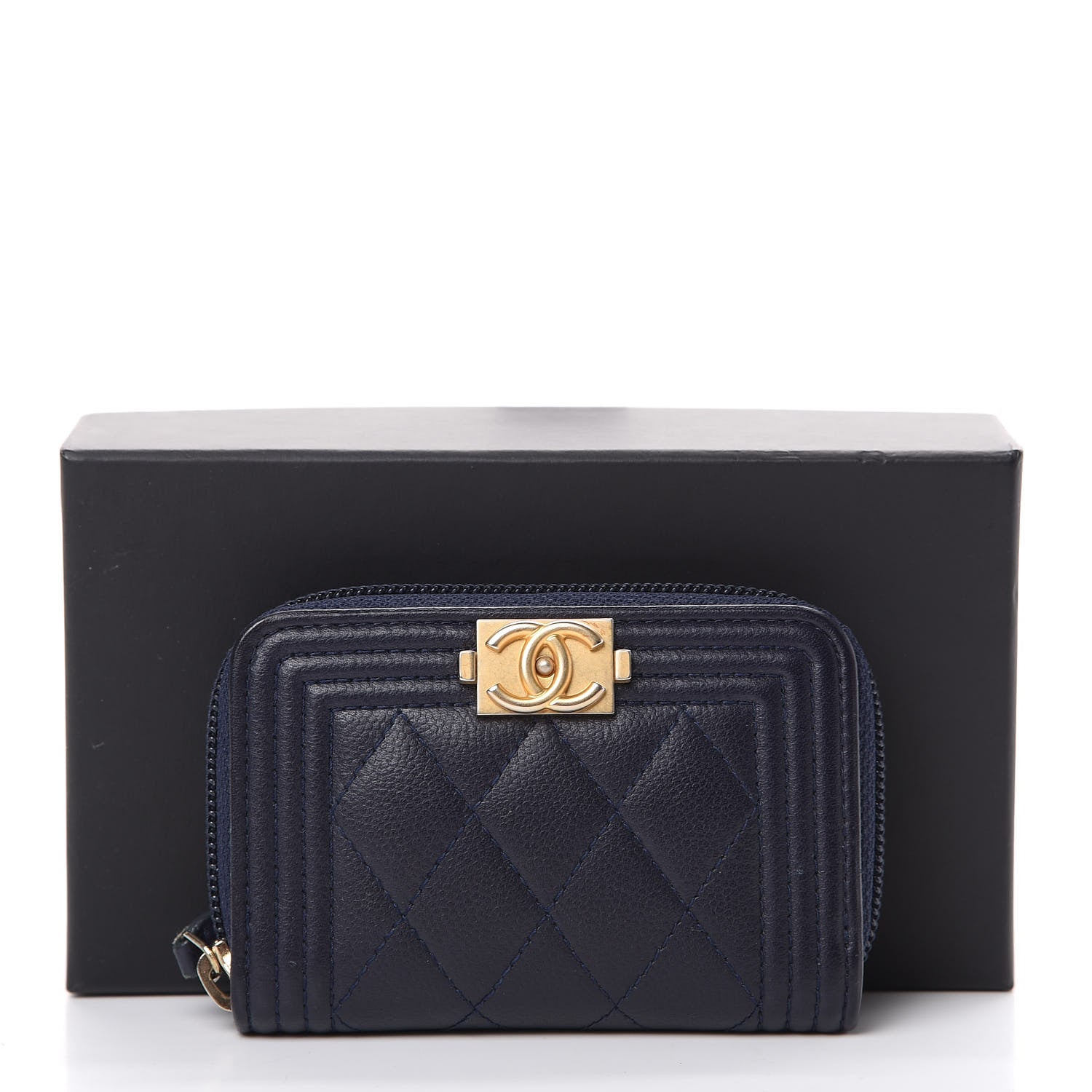 Chanel Caviar Quilted Boy Zip Around Coin Purse Wallet Navy 7 of 7