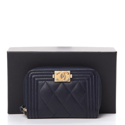 Chanel Caviar Quilted Boy Zip Around Coin Purse Wallet Navy 7 of 7