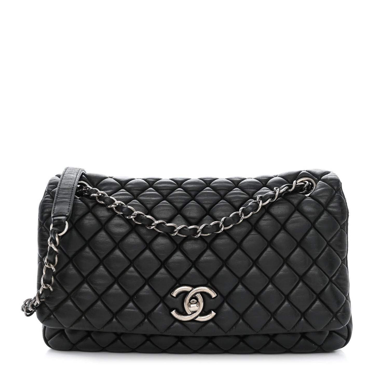 Iridescent Calfskin Small New Bubble Quilt Flap Black