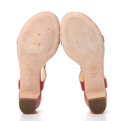 Chanel Lambskin CC Pearl Chain Sandals 39 Red 6 of 10