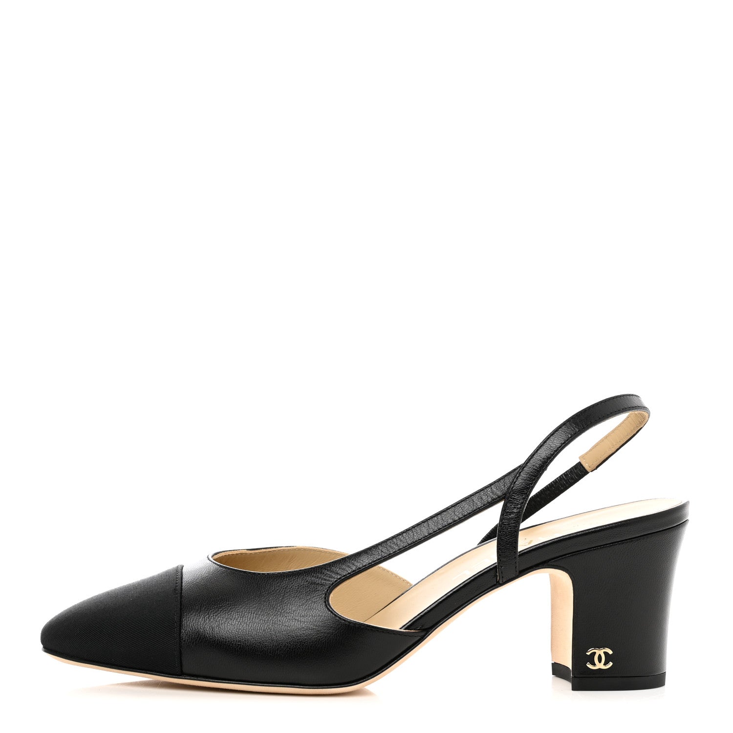 Chanel Goatskin Grosgrain Cap Toe CC Slingback Sandals 39.5 Black 1 of 9