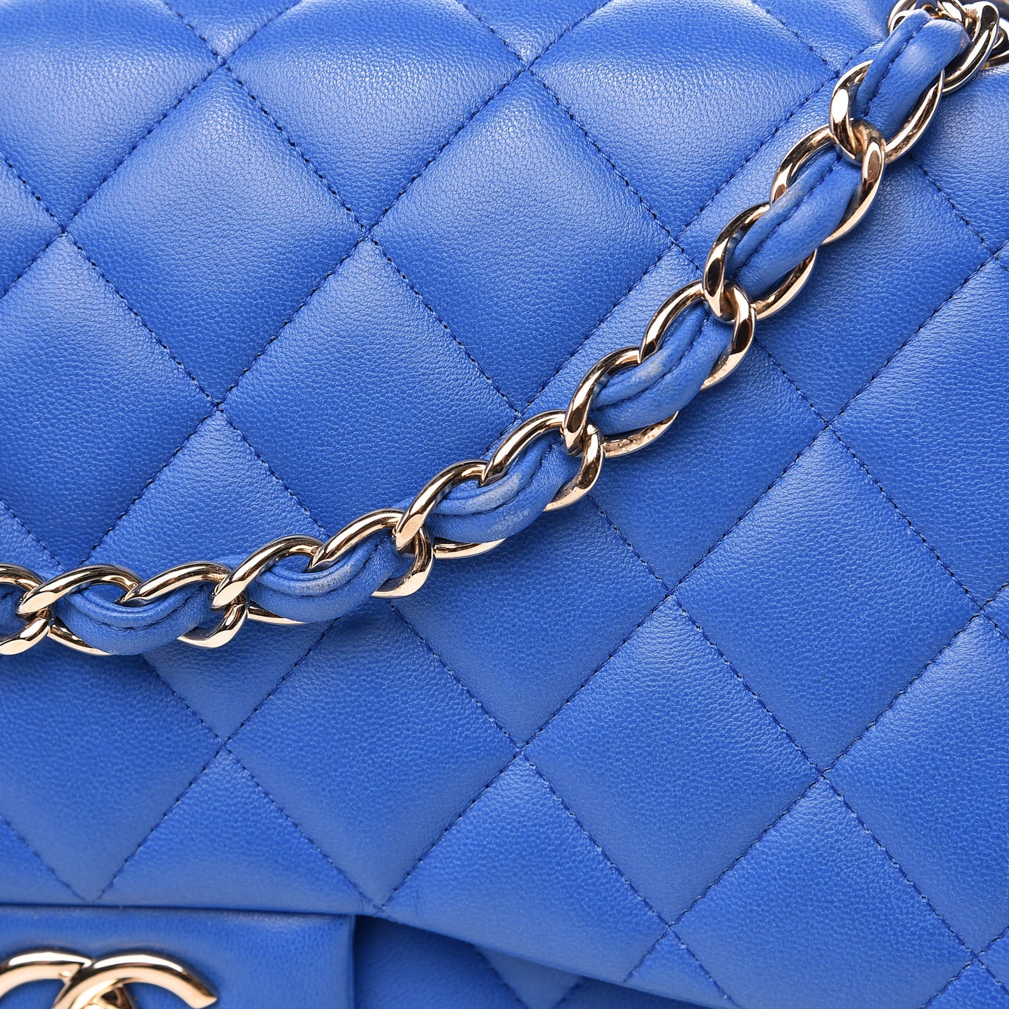 Lambskin Quilted Jumbo Double Flap Blue