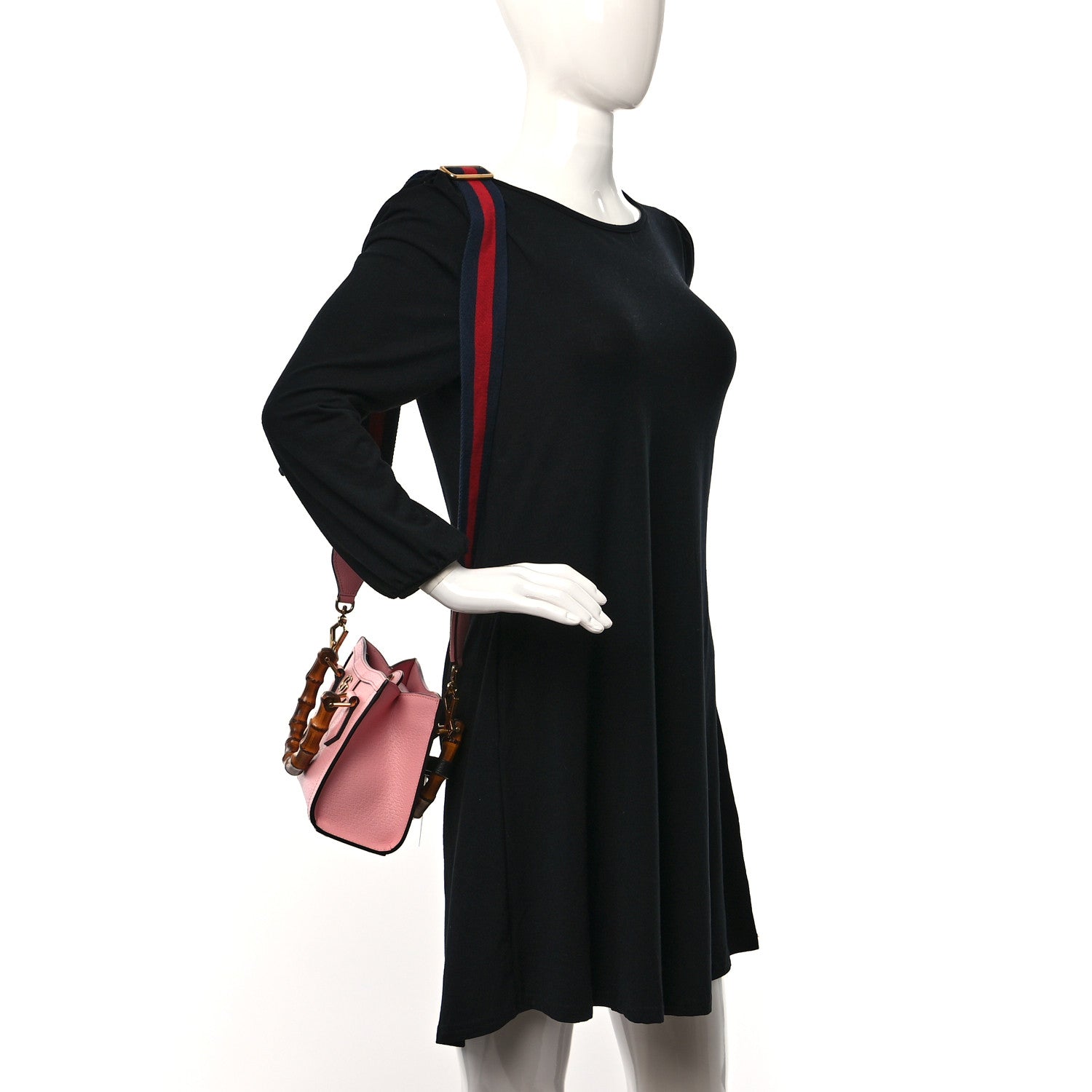 Gucci Textured Dollar Calfskin Web Mini Diana Tote Bag Wild Rose Black 3 of 9