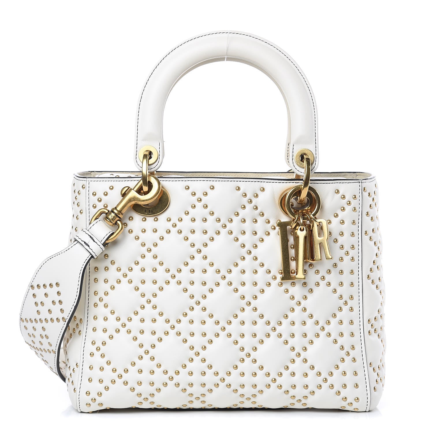 Christian Dior Calfskin Cannage Studded Medium Supple Lady Dior White 1 of 10