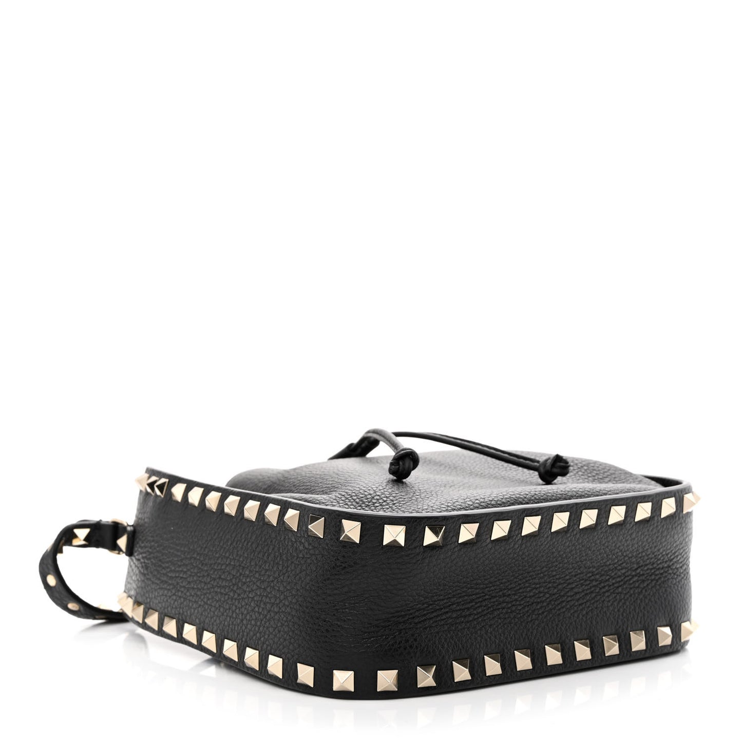 Grained Calfskin Rockstud Bucket Bag Black
