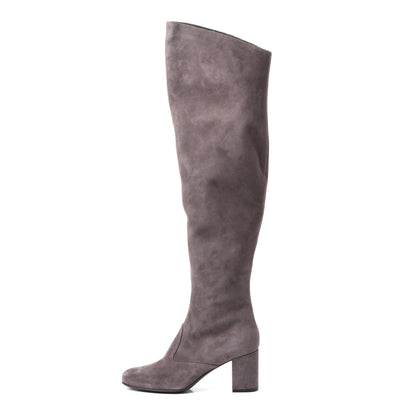 Saint Laurent Suede Babies Over The Knee Boots 36 Road Grey 1 of 7