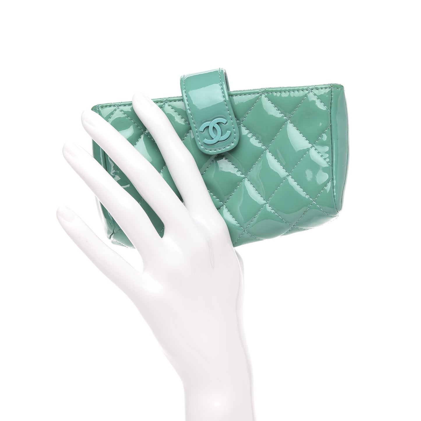 Patent Quilted Mini Phone Holder Clutch Green