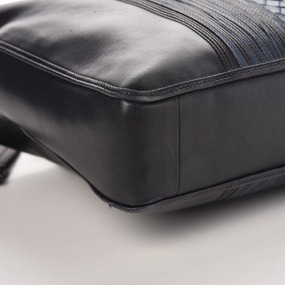 Bottega Veneta Calfskin Leggero Intrecciato Embroidered Briefcase Nero Black Blue 18 of 19