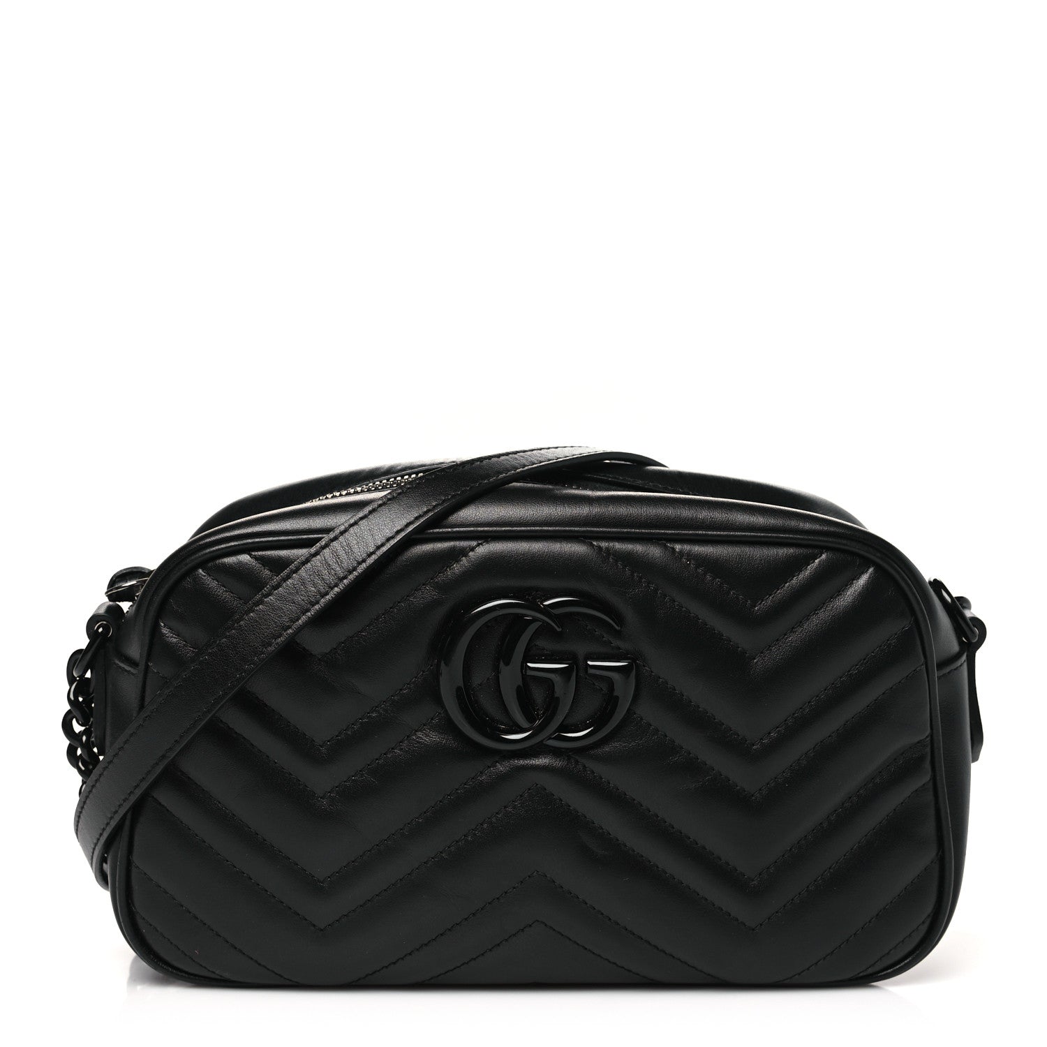 Gucci Calfskin Matelasse Monochrome Small GG Marmont Chain Shoulder Bag Black 1 of 10