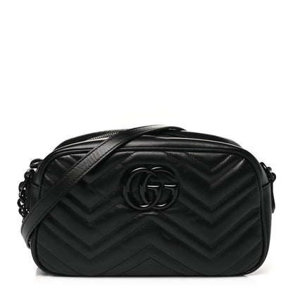 Gucci Calfskin Matelasse Monochrome Small GG Marmont Chain Shoulder Bag Black 1 of 10