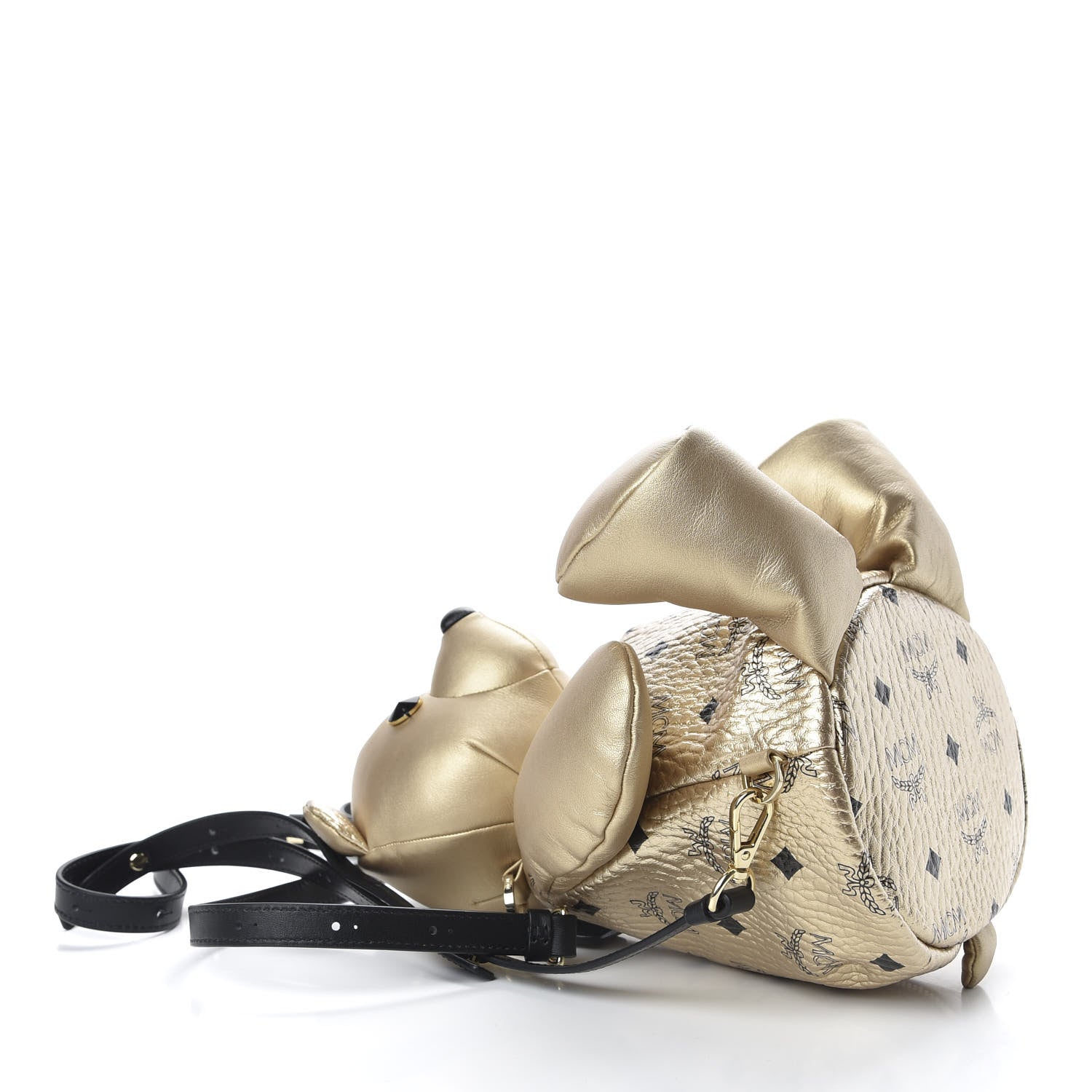 MCM Calfskin Visetos Bear Zoo Doll Backpack Gold 3 of 9