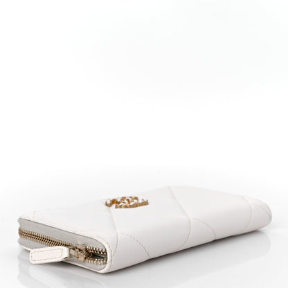 Chanel Shiny Goatskin Quilted 19 Long Zipped Around Wallet White 4 of 9