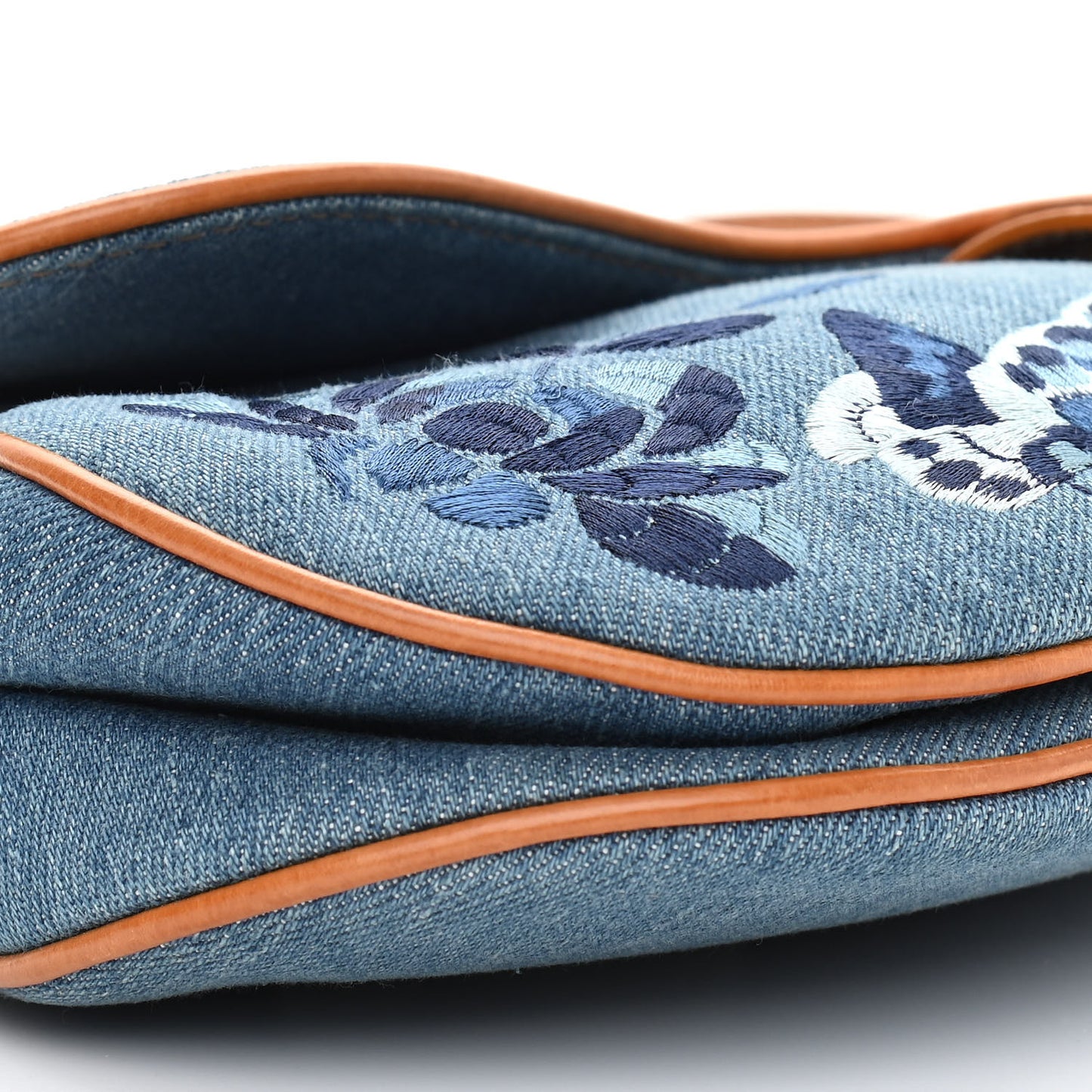 Denim Embroidered Saddle Bag Blue