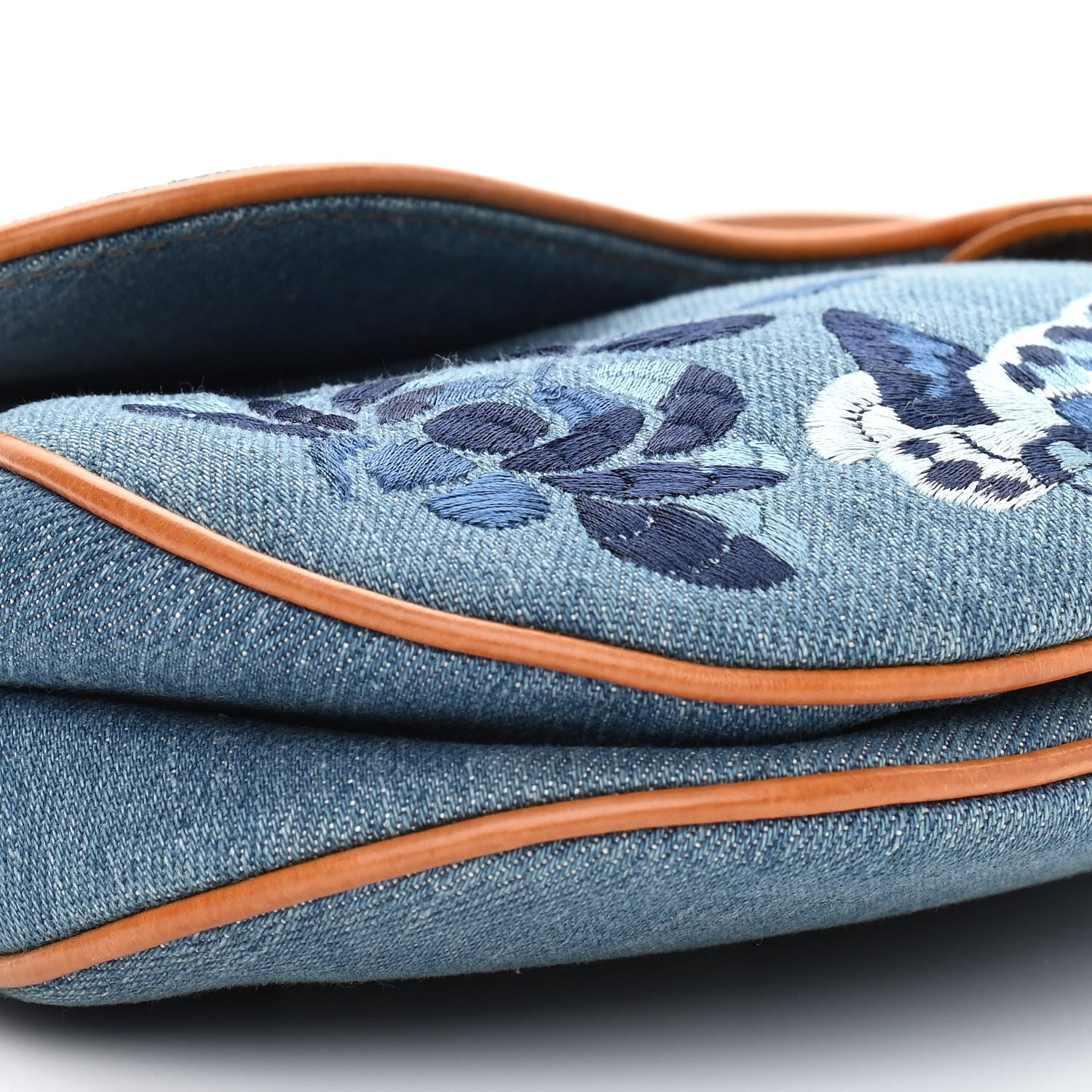 Christian Dior Denim Embroidered Saddle Bag Blue 5 of 10
