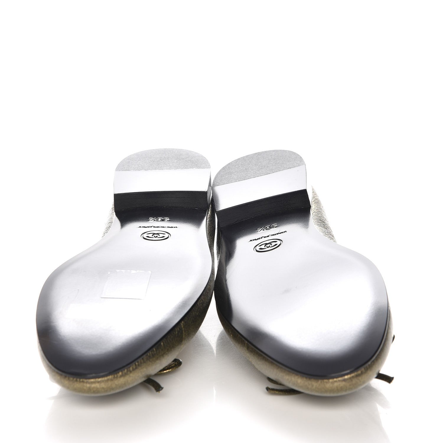 Chanel Metallic Calfskin Cap Toe CC Ballerina Flats 36.5 Gold 5 of 9